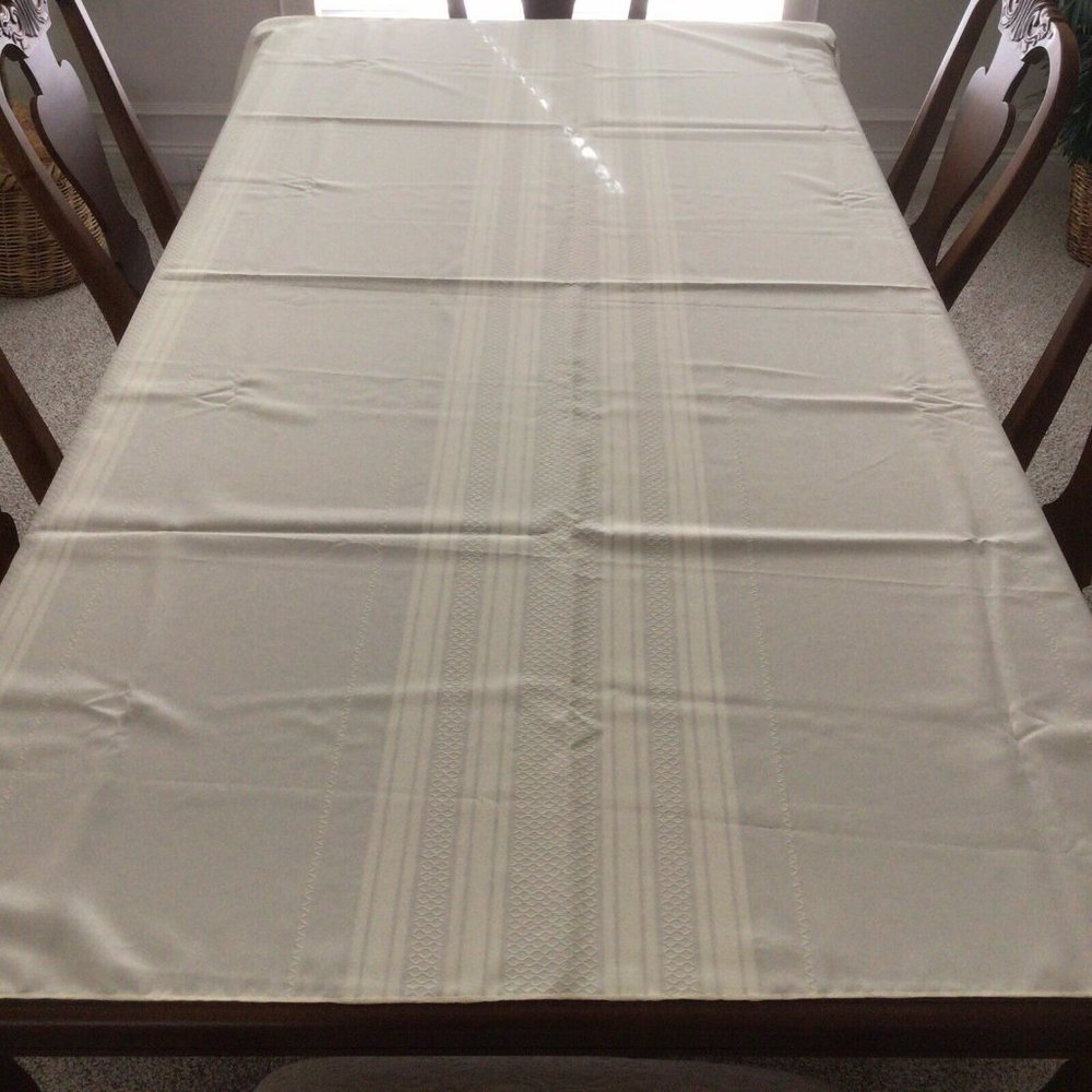 Antique Vintage Linen Tablecloth Cream Rectangle